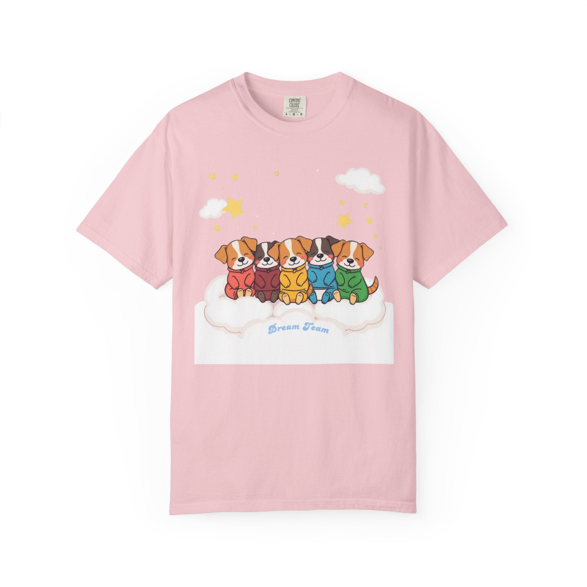 Beagle Rainbow Crew T‑Shirt — Cute Puppies on Cloud Graphic Tee