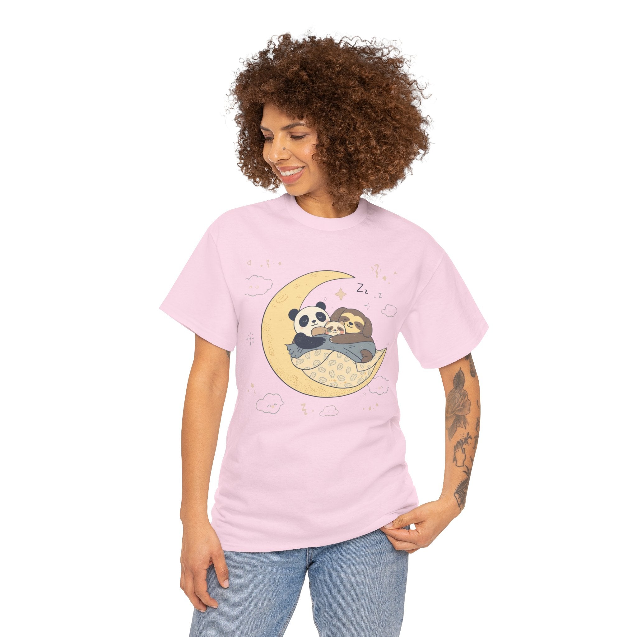 Cute Sleeping Panda & Sloth Moon T-Shirt — Cozy Kawaii Animal Tee